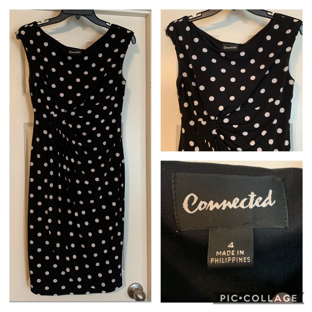 Connected Sz 4 polka dot black & white dress